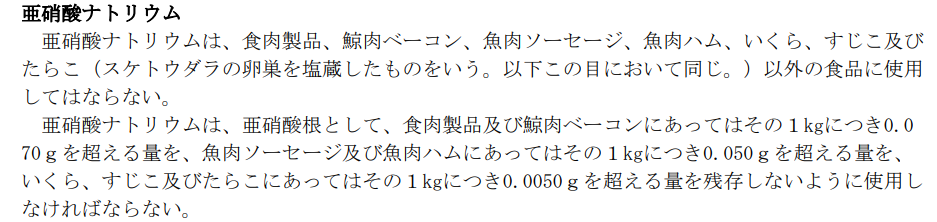 亜硝酸ナトリウム　使用基準